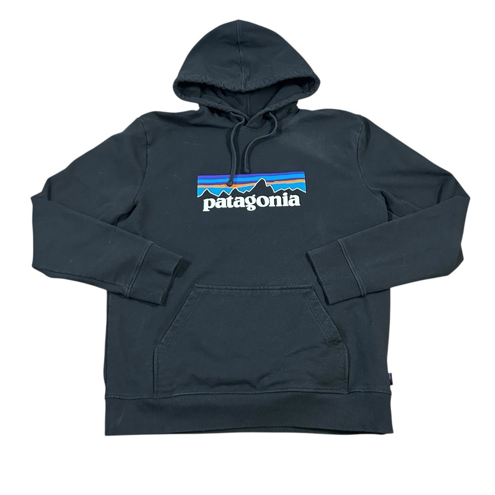 Patagonia Black Hoodie with Blue & Purple Mountain Logo